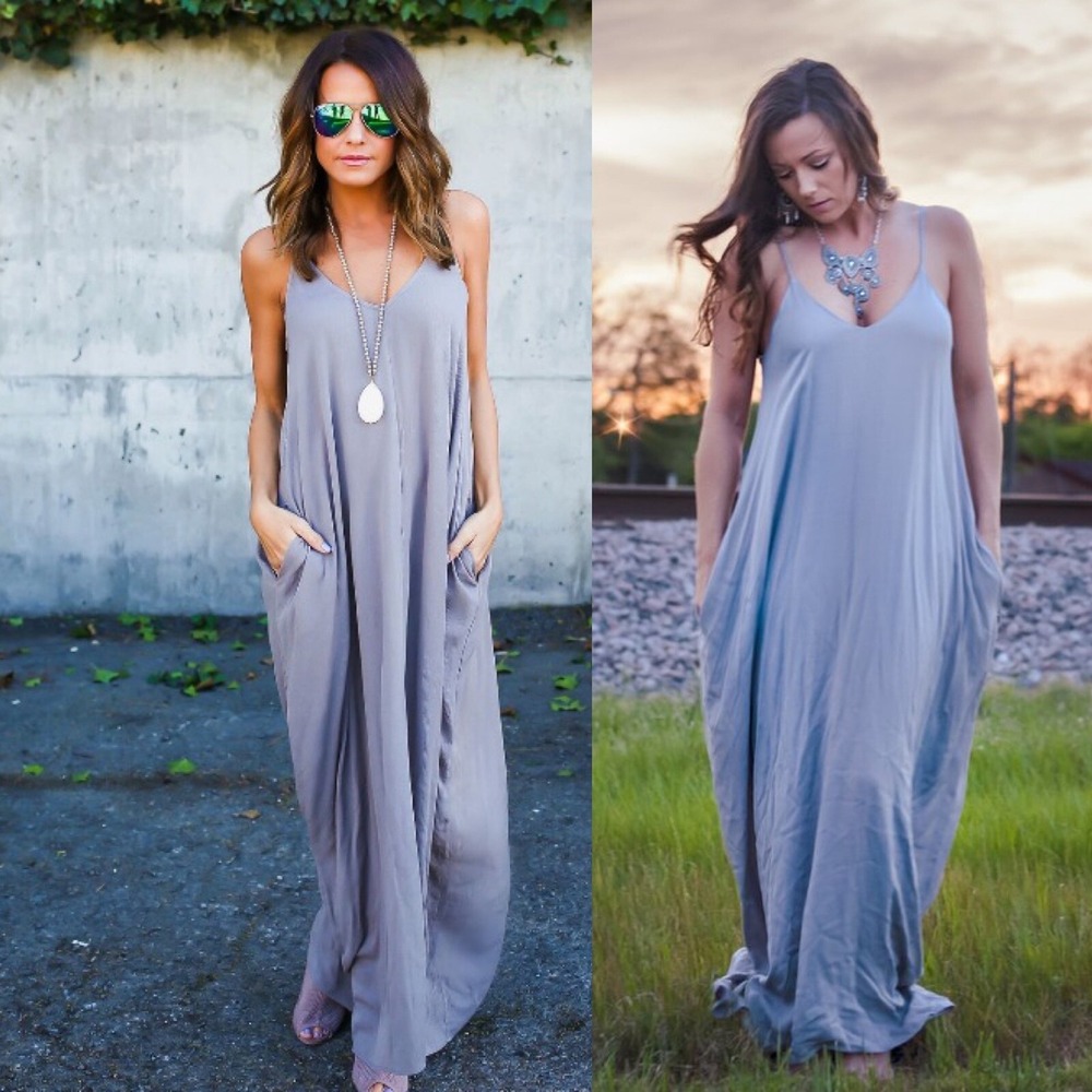 B SHARP Gray Grey‎ Sleeveless Pocket Maxi Dress NWT *Blogger Fav* Small